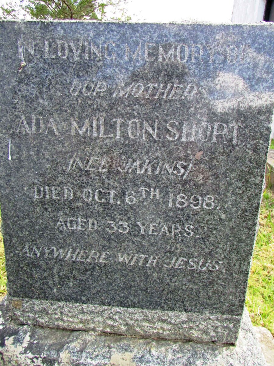 SHORT Ada Milton nee JAKINS -1898