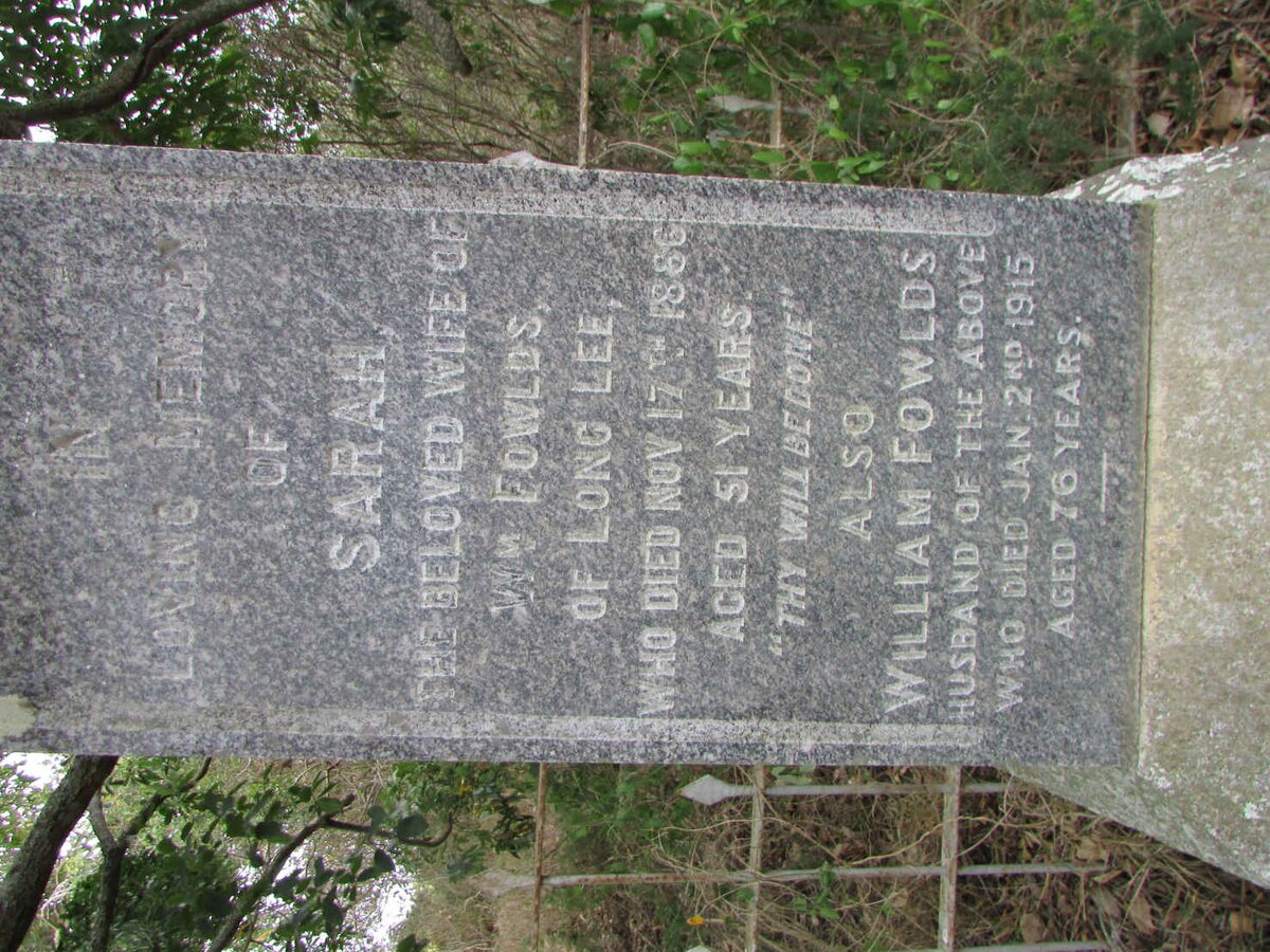 FOWLDS William -1915 &amp; Sarah -1886