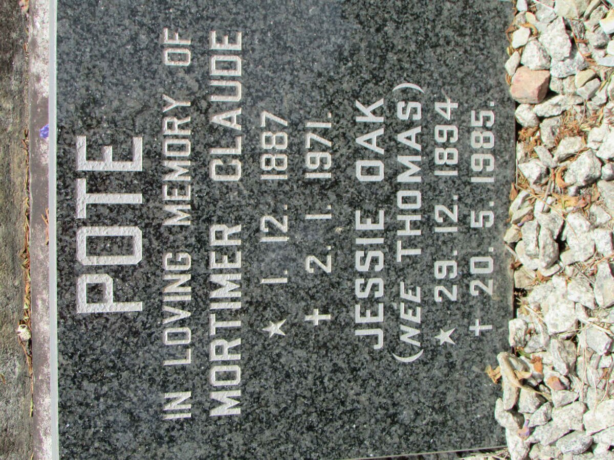 POTE Mortimer Claude 1887-1971 &amp; Jessie Oak THOMAS 1894-1985