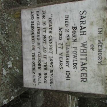 WHITAKER Sarah nee FOWLDS -1941