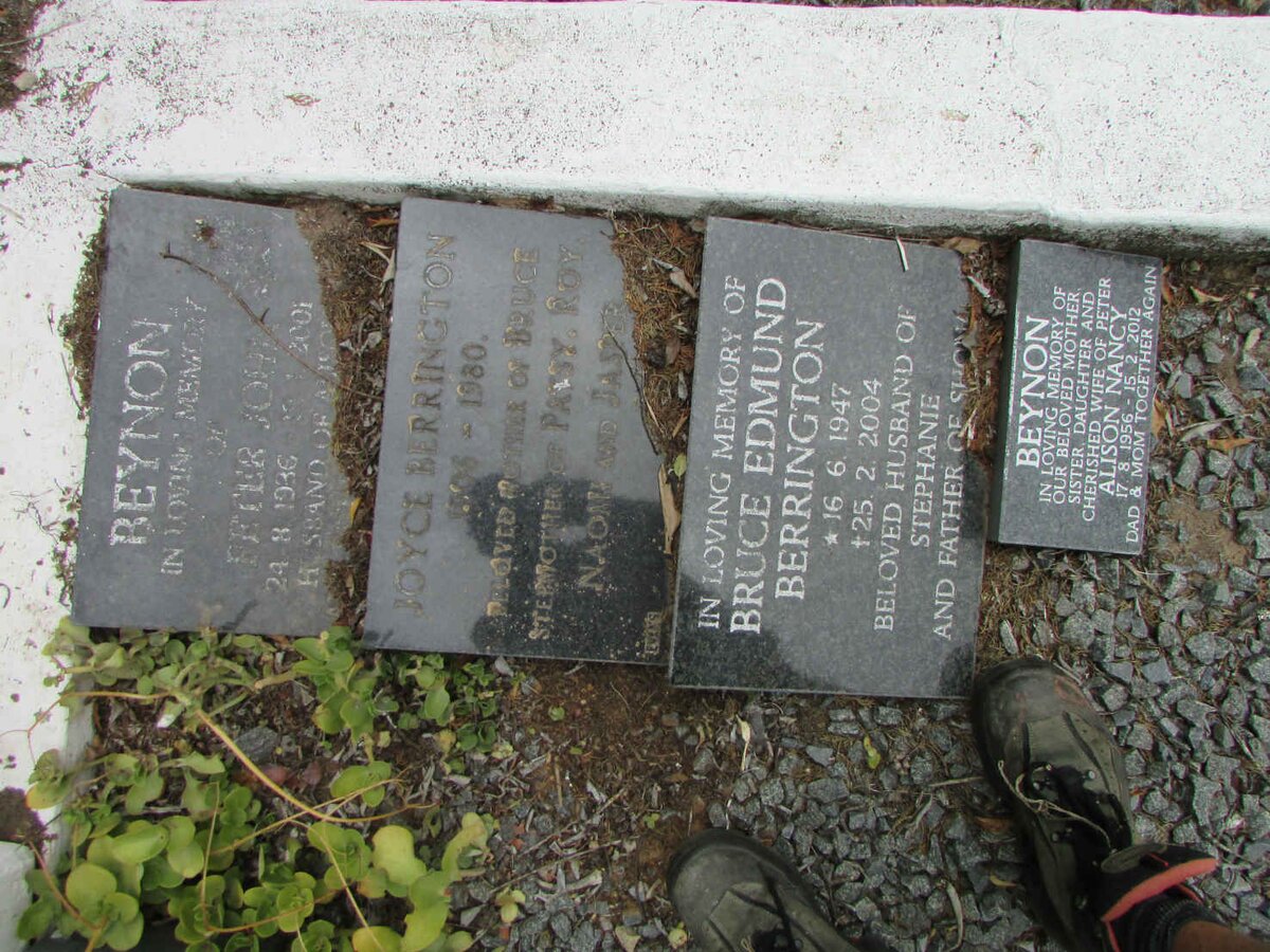 BERRINGTON Joyce 1906-1980 :: BENYON Peter John 1936-2001 &amp; Alison Nancy 1956-2012 :: BERRINGTON Bruce Edmond 1947-2004