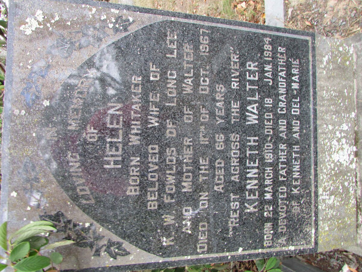 FOWLDS Kenneth Walter 1910-1984 &amp; Helen WHITAKER -1967