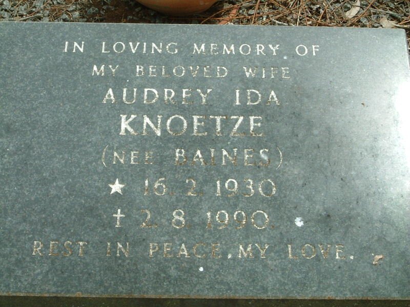 KNOETZE Audrey Ida nee BAINES 1930-1990