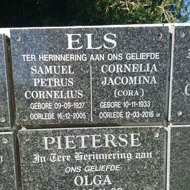 ELS Samuel Petrus Cornelius 1927-2005 &amp; Cornelia Jacomina 1933-2016 :: PIETERSE Olga 1966-2010