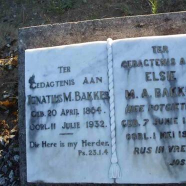 BAKKES Ignatius M. 1864-1932 &amp;  Elsie M.A. POTGIETER 1867-1948