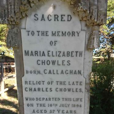 CHOWLES Maria Elizabeth nee CALLAGHAN -1894