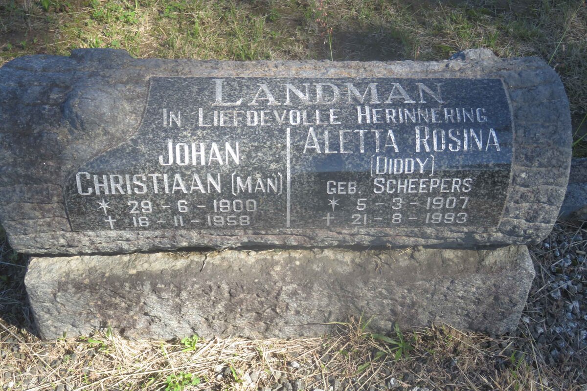 LANDMAN Johan Christiaan 1900-1958 &amp; Aletta Rosina SCHEEPERS 1907-1993