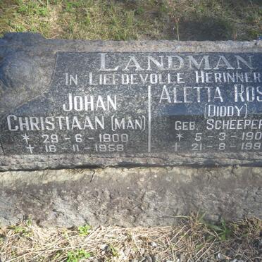 LANDMAN Johan Christiaan 1900-1958 &amp; Aletta Rosina SCHEEPERS 1907-1993