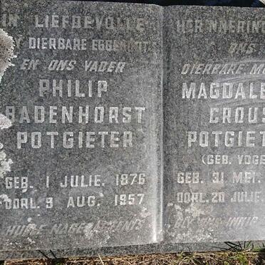 POTGIETER Philip Badenhorst 1876-1957 &amp; Magdalena Crous VOGEL 1882-1962