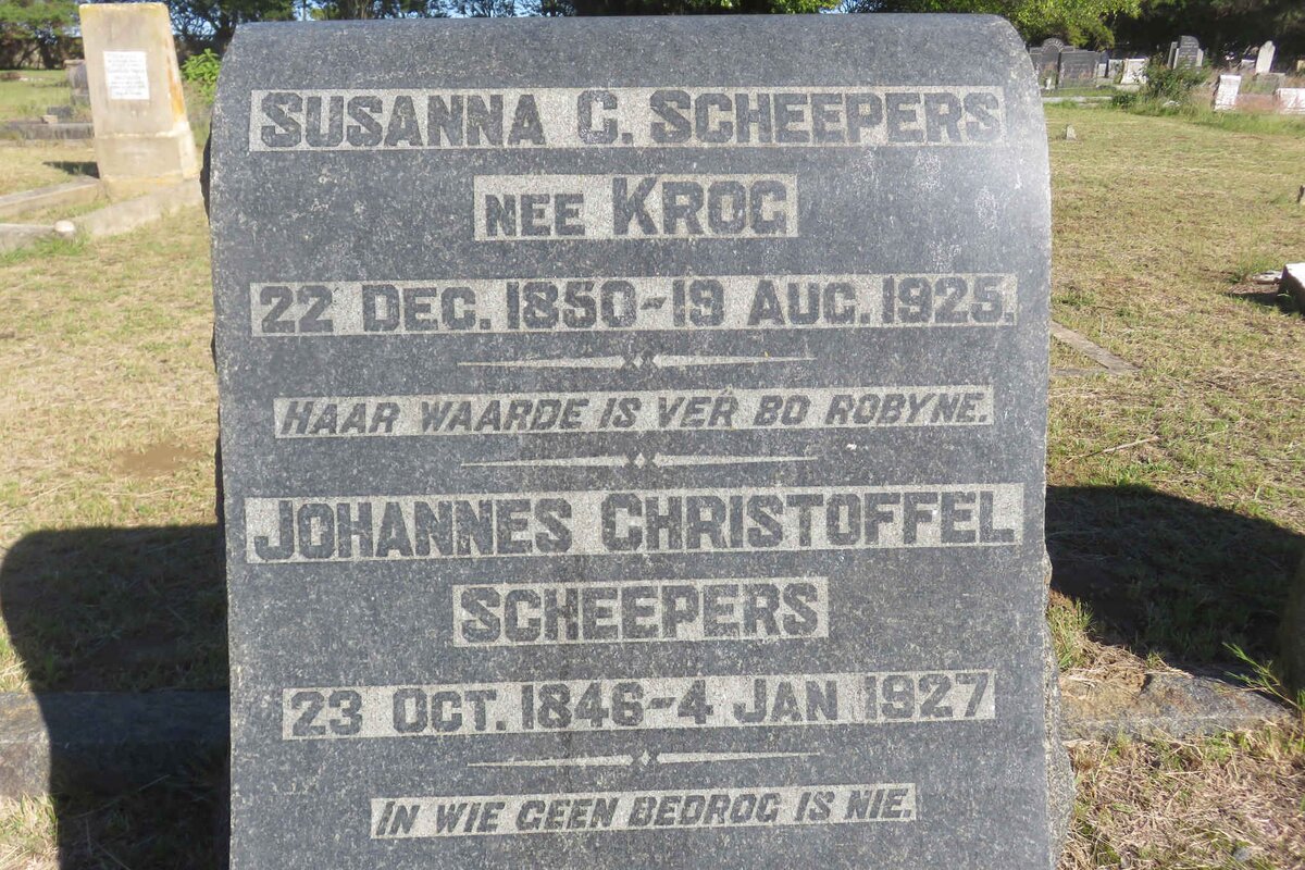 SCHEEPERS Johannes Christoffel 1846-1927 &amp; Susanna C. KROG 1850-1925