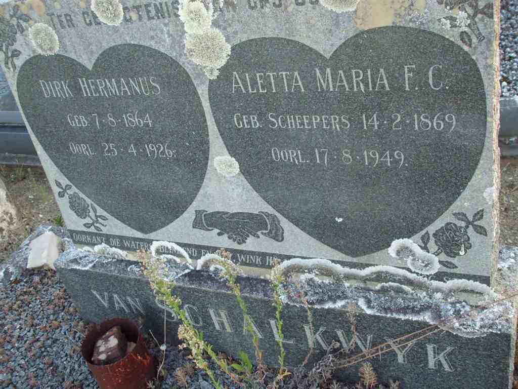 SCHALKWYK Dirk Hermanus, van 1864-1926 &amp; Aletta Maria F.C. SCHEEPERS 1869-1949