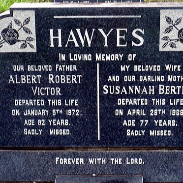HAWYES Albert Robert Victor -1972 &amp; Susannah Bertina -1968