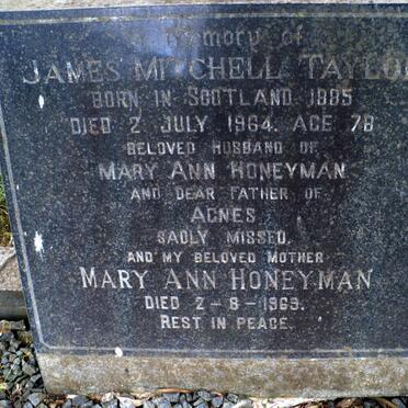 TAYLOR James Mitchell 1885-1964 &amp; Mary Ann HONEYMAN -1969