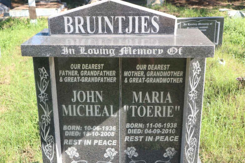 BRUINTJIES John Micheal 1936-2008 &amp; Maria 1938-2010