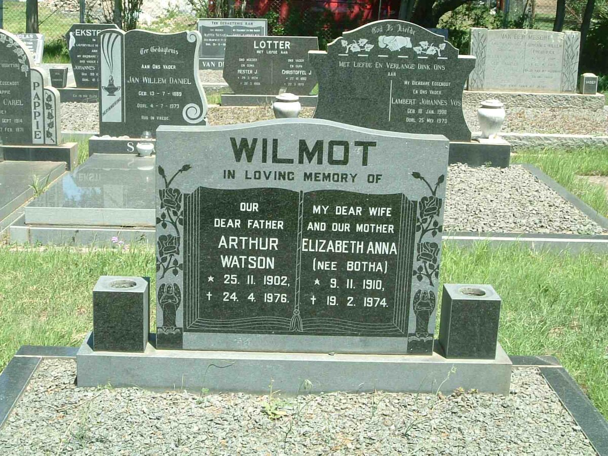 WILMOT Arthur Watson 1902-1976 &amp; Elizabeth Anna BOTHA 1910-1974