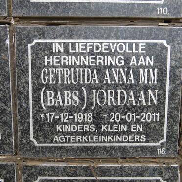 JORDAAN Gertruida Anna M.M. 1918-2011
