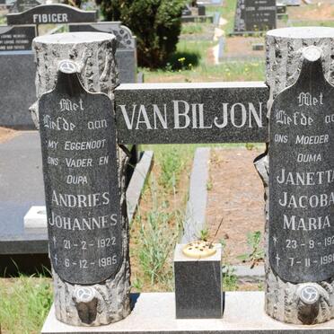 BILJON Andries Johannes, van 1922-1985 &amp; Janetta Jacoba Maria 1923-1986