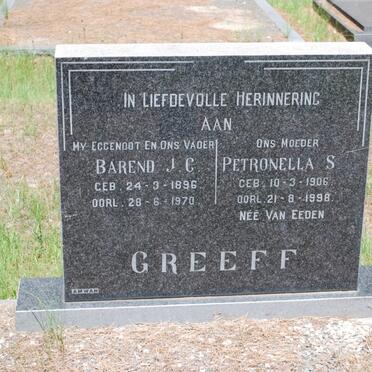 GREEFF Barend J. C. 1896-1970 &amp; Petronella S. nee VAN EEDEN 1906-1998