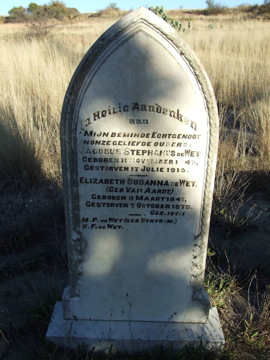 WET Jacobus Stephanus, de 1840-1915 &amp; Elizabeth Susanna VAN AARDT 1847-1873