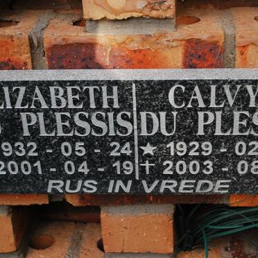 PLESSIS Calvyn, du 1929-2003 &amp; Elizabeth 1932-2001