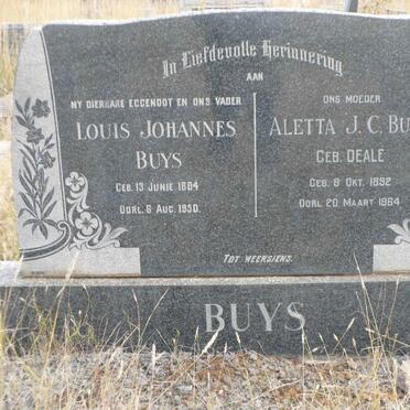 BUYS Louis Johannes 1884-1950 &amp; Aletta J.C. DEALE 1892-1964
