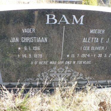 BAM Jan Christiaan 1916-1979 &amp; Aletta E.J. OLIVIER 1924-2006