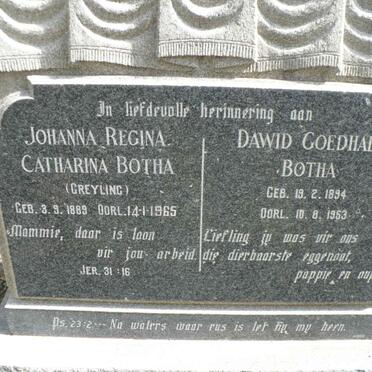 BOTHA Dawid Goedhals 1894-1953 &amp; Johanna Regina Catharina GREYLING 1889-1965