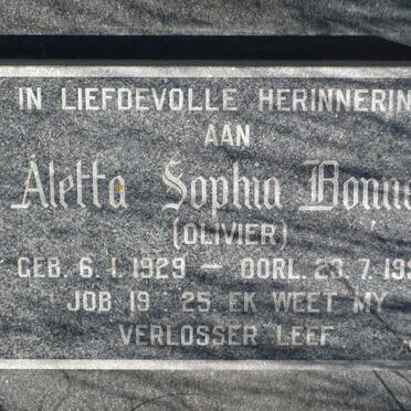 BONNET Aletta Sophia nee OLIVIER 1929-1990