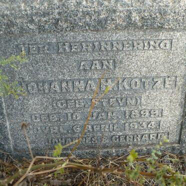 KOTZE Johanna H. nee STEYN 1899-1934
