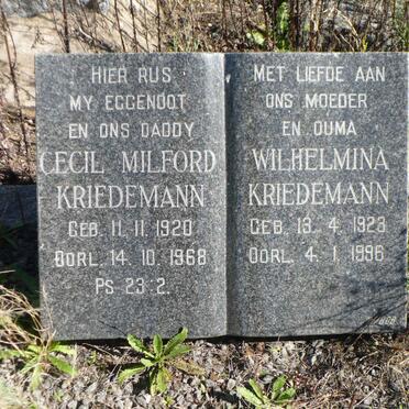 KRIEDEMANN Cecil Milford 1920-1968 &amp; Wilhelmina 1923-1996