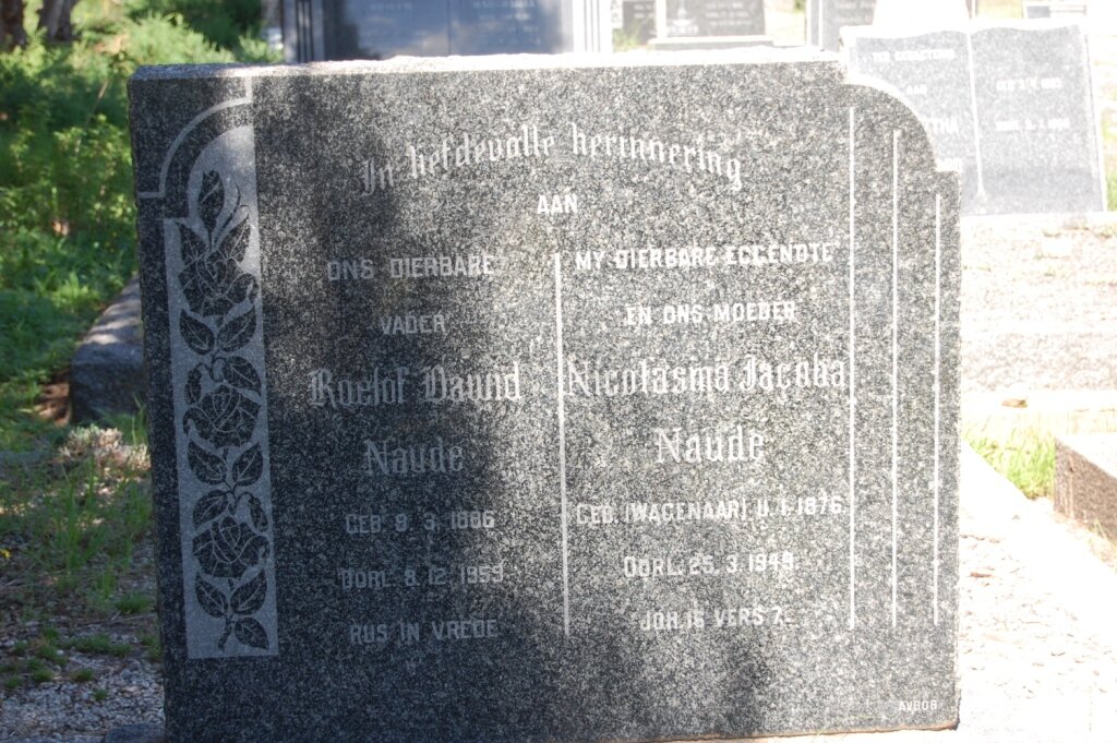 NAUDE Roelof Dawid 1886-1959 &amp; Nicolasina Jacoba WAGENAAR 1876-1949