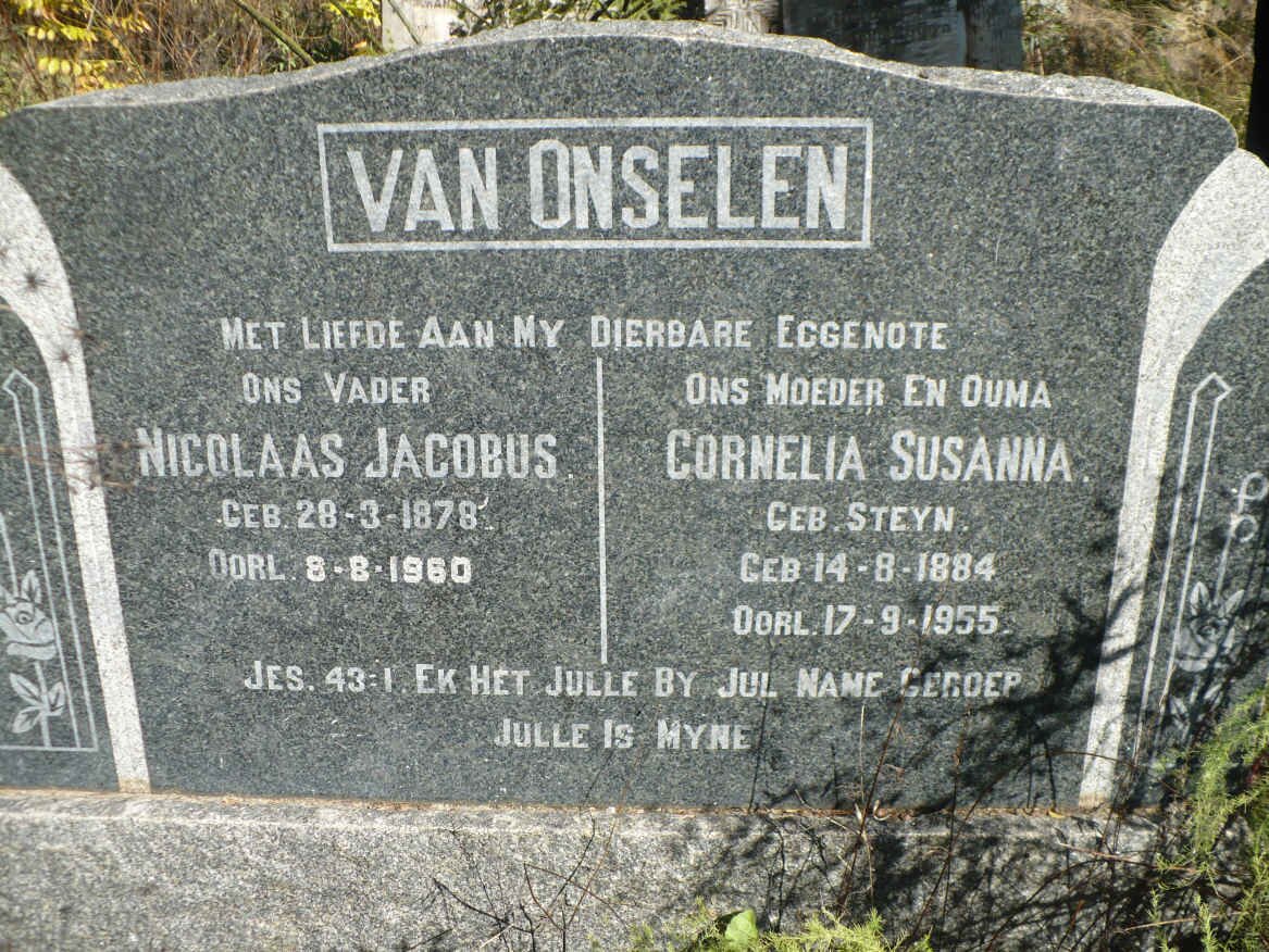 ONSELEN Nicolaas Jacobus, van 1878-1960 &amp; Cornelia Susanna STEYN 1884-1955