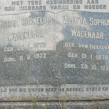 WAGENAAR Michiel Cornelius 1872-1932- Aletta Sophia VAN HEERDEN 1878-1953