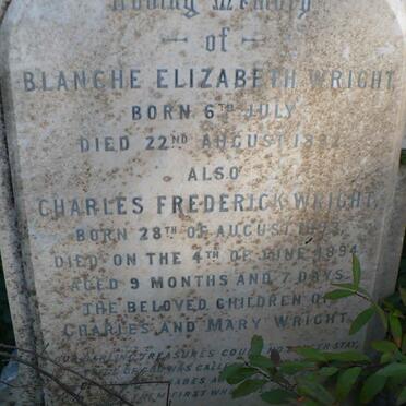 WRIGHT Charles Frederick 1893-1894 :: WRIGHT Blanche Elizabeth 1892-1892