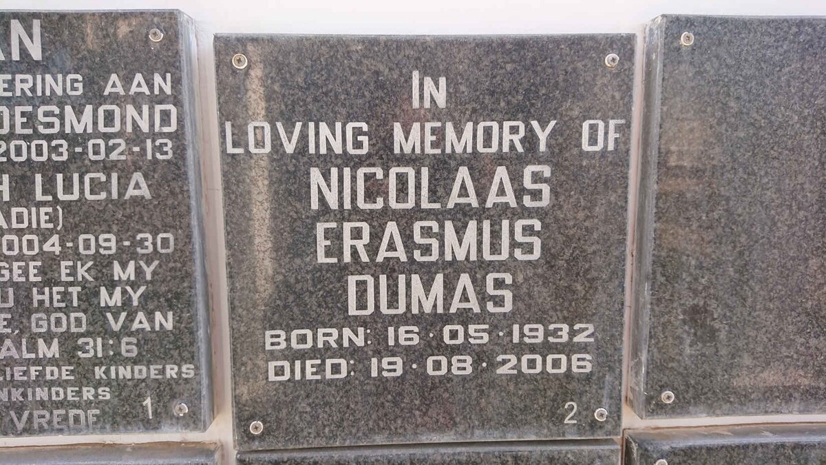 DUMAS Nicolaas Erasmus 1932-2006