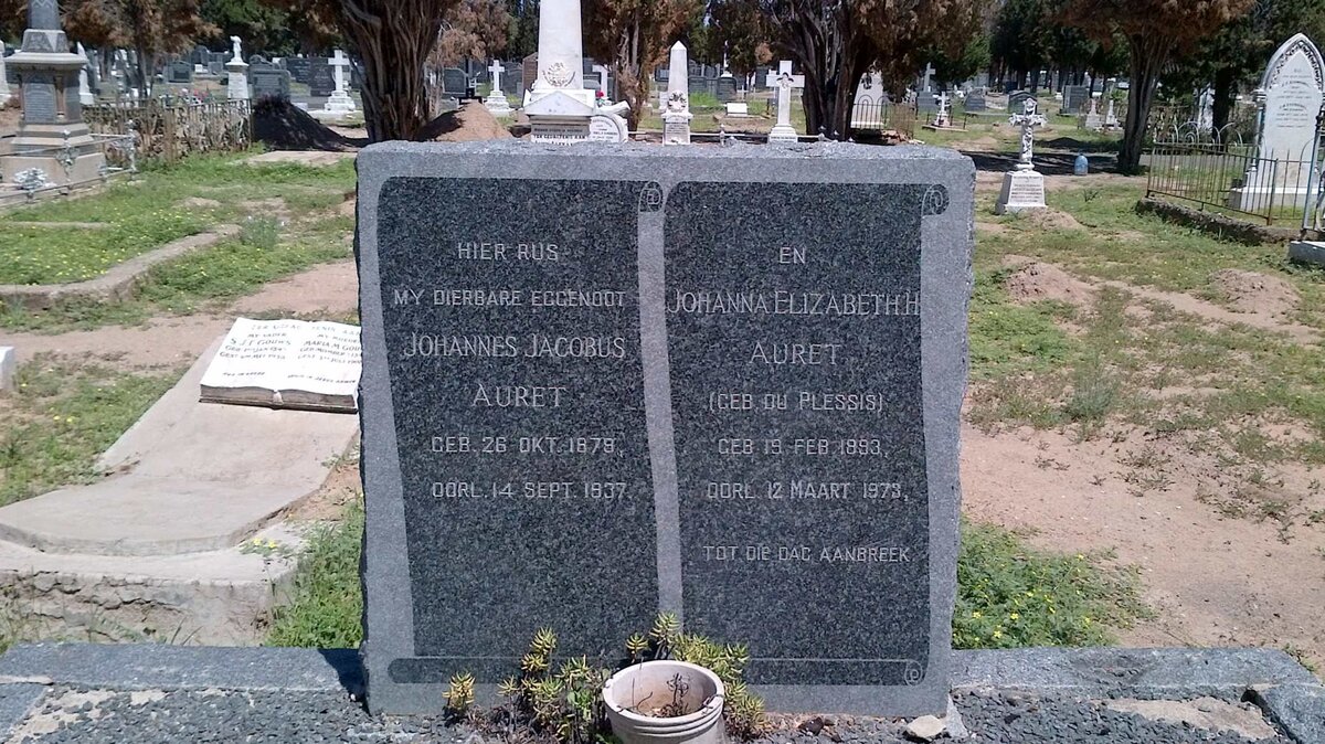 AURET Johannes Jacobus 1879-1937 &amp; Johanna Elizabeth DU PLESSIS 1893-1973