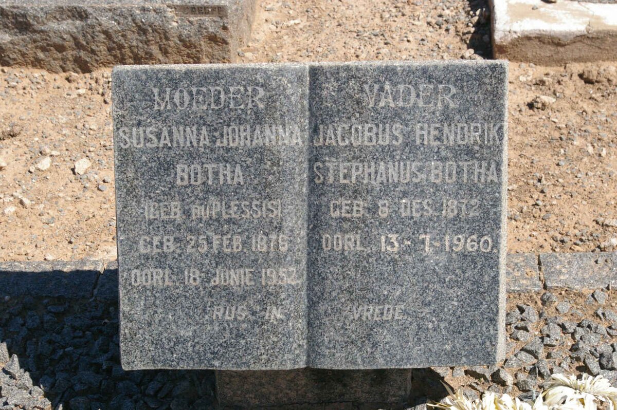 BOTHA Jacobus Hendrik Stephanus 1872-1960 &amp; Susanna Johanna DU PLESSIS 1876-1952
