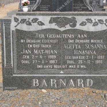 BARNARD Jan Matjhan 1889-1967 &amp; Aletta Susanna Ignasina VAN ECK 1897-1968