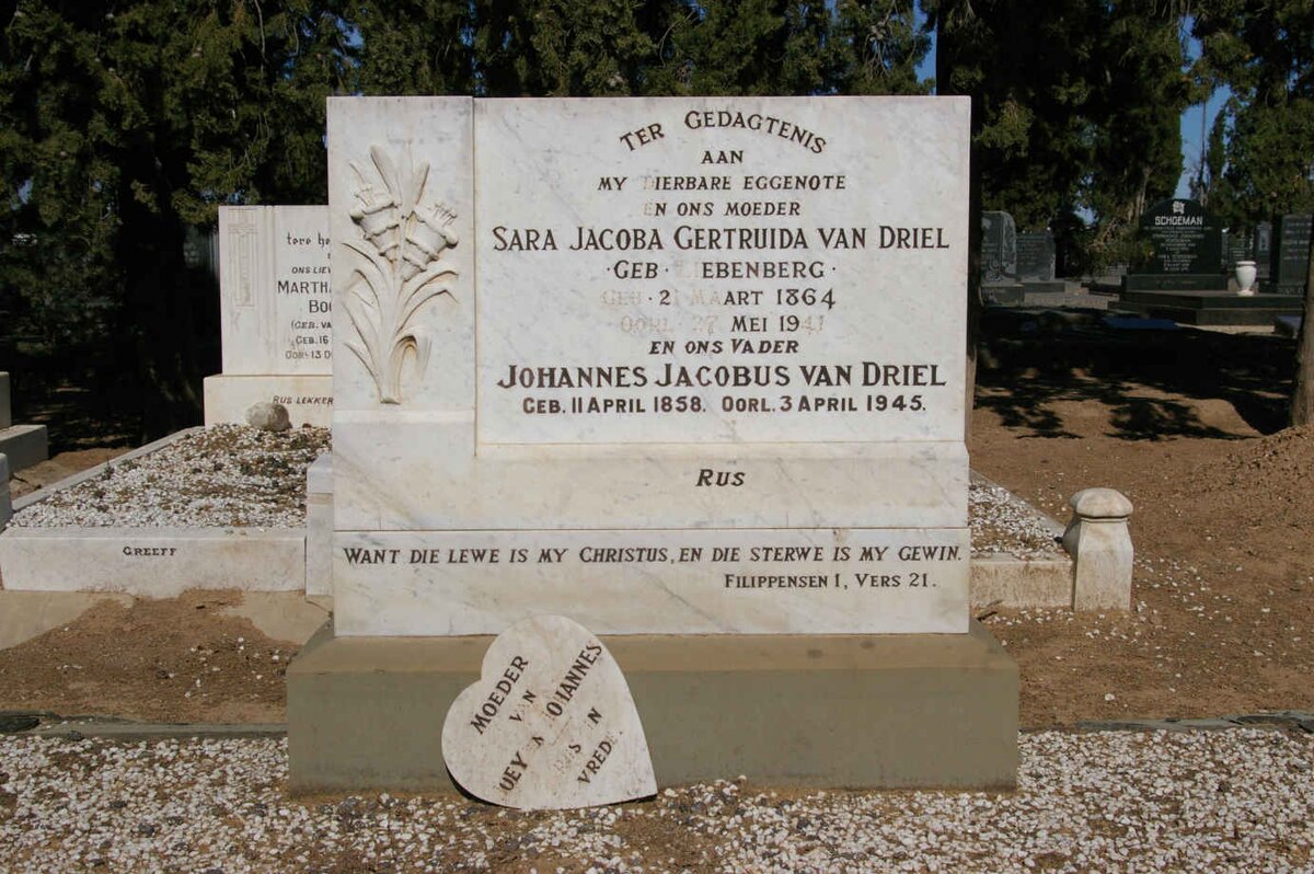 DRIEL Johannes Jacobus, van 1858-1945 &amp; Sara Jacoba Gertruida LIEBENBERG 1864-1941