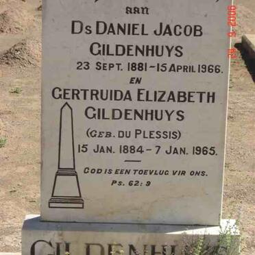 GILDENHUYS Daniel Jacob 1881-1966 &amp; Gertruida Elizabeth DU PLESSIS 1884-1965