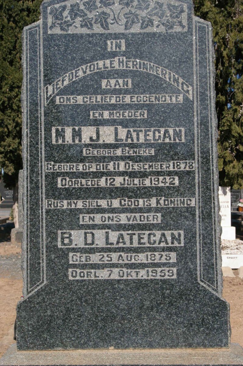 LATEGAN B.D. 1875-1959 &amp; M.M.J. BENEKE 1878-1942