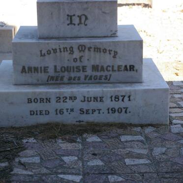 MACLEAR Annie Louise nee DES VAGES 1871-1907