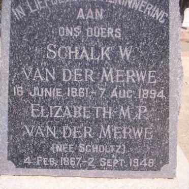 MERWE Schalk W., van der 1861-1894 &amp; Elizabeth M.P. SCHOLTZ 1867-1949