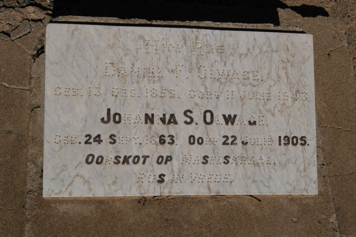 OLWAGE Daniel F. 1859-1943 &amp; Johanna S. 1863-1905