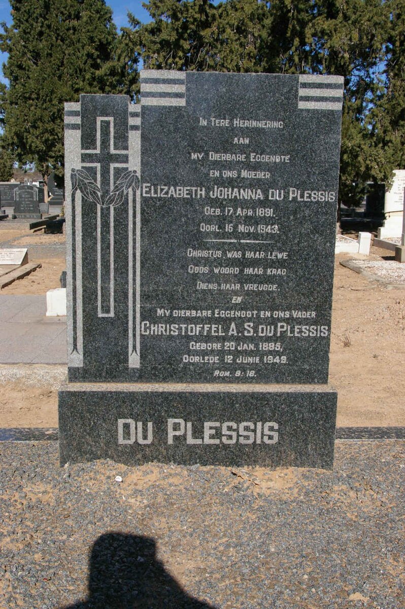 PLESSIS Christoffel A.S., du 1885-1949 &amp; Elizabeth Johanna 1891-1943