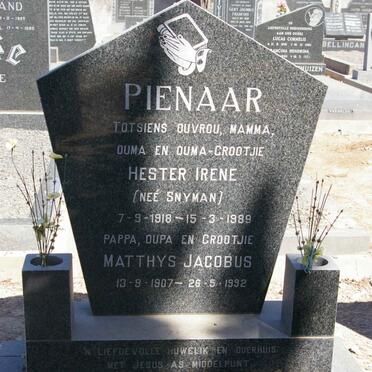 PIENAAR Matthys Jacobus 1907-1992 &amp; Hester Irene SNYMAN 1918-1989