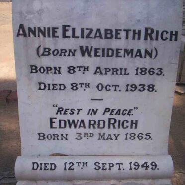 RICH Edward 1865-1949 &amp; Annie Elizabeth WEIDEMAN 1863-1938