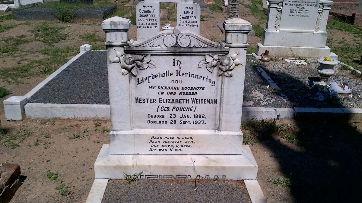 WEIDEMAN Hester Elizabeth, nee FOUCHE 1882-1937