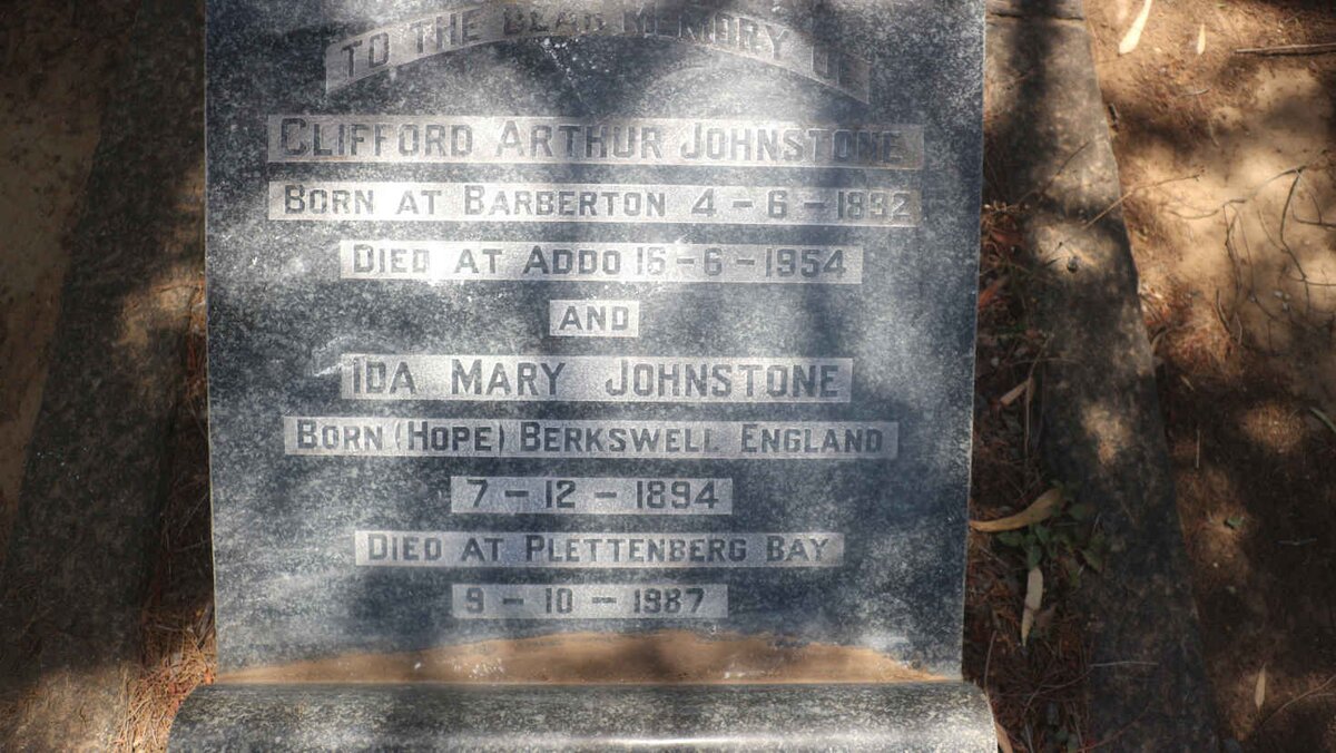 JOHNSTONE Clifford Arthur 1892-1954 &amp; Ida Mary HOPE 1894-1987