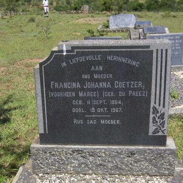COETZER Francina Johanna previously MAREE nee DU PREEZ 1904-1967